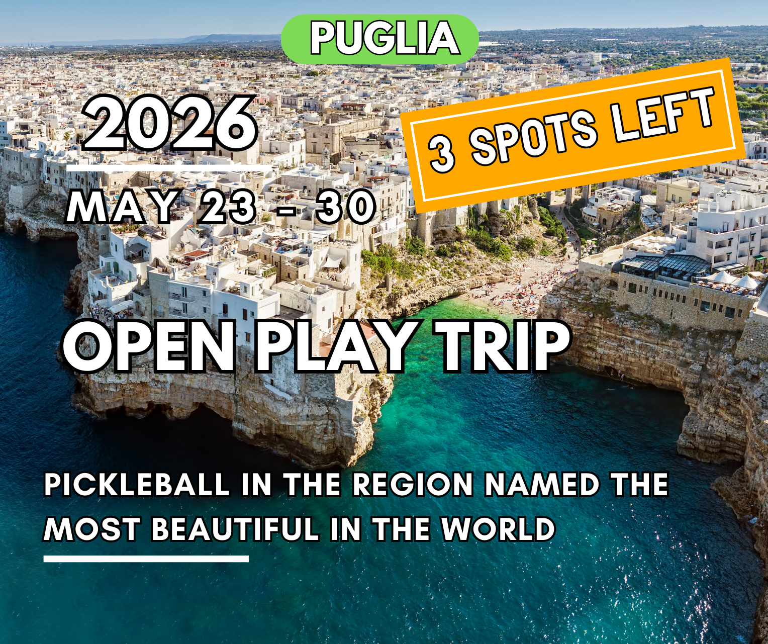 ONLY 3 SPOTS LEFT - Puglia - Open Play Trip | 23 - 30 May 2026