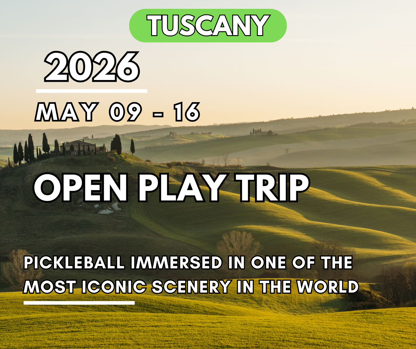 Tuscany Pickleball Trip May 2026 Italy vacation 
#pickleballitalytrips #pickleballtrips #pickleballtravels #pickleballvacations #pickleballgateways #pickleballholidays #pickleballitaly #pickleball
